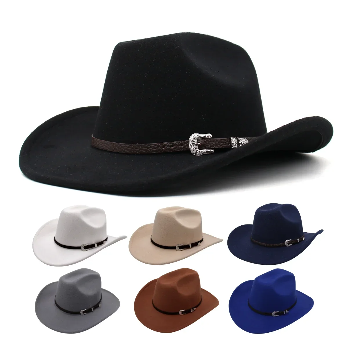 Western Retro Belt Men\'s Cowboy Hat Winter Autumn Church Country Hat Jazz British Women Felt Hats Vintage Knight Hats For Men