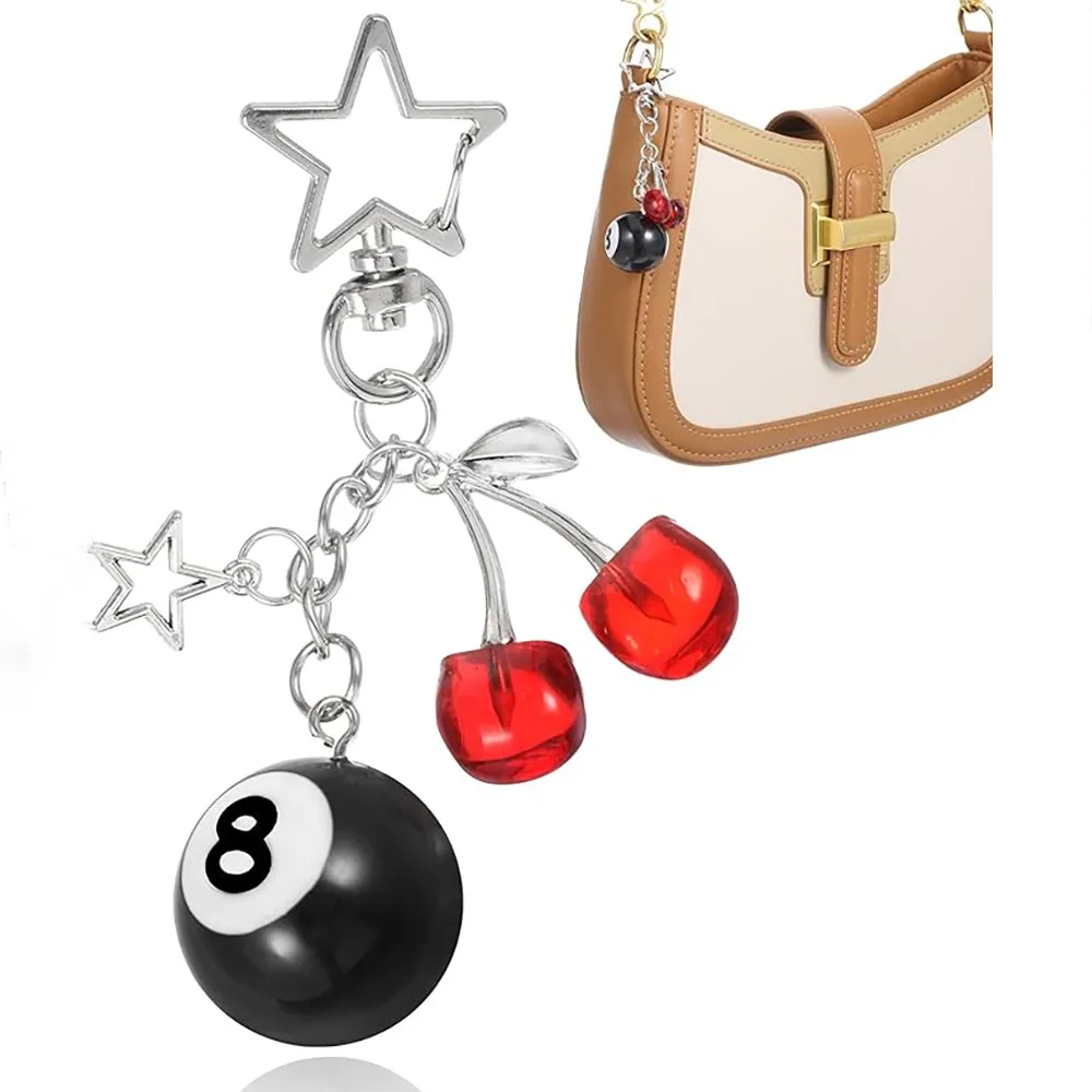 1PC Fashion 8 Ball Fruit Cherry Star Keychain Phone Accessories Y2K Handmade Creative 8 Ball Cherry Keychain Cosplay Accessories