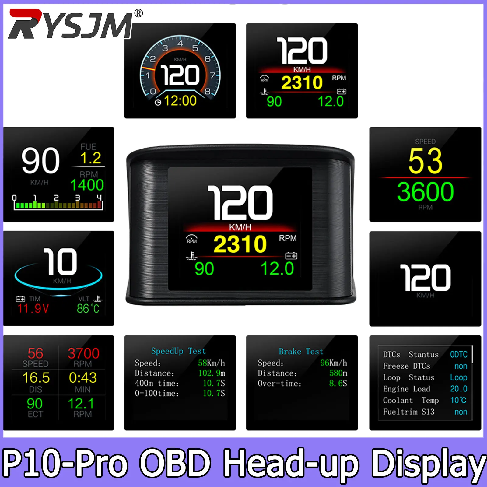 

P10-PRO OBD2 HUD Спидометр с проекцией на лобовое стекло, измеритель скорости, датчик температуры воды, датчик давления турбонаддува, сигнализация о превышении скорости, автомобильные аксессуары ﻿