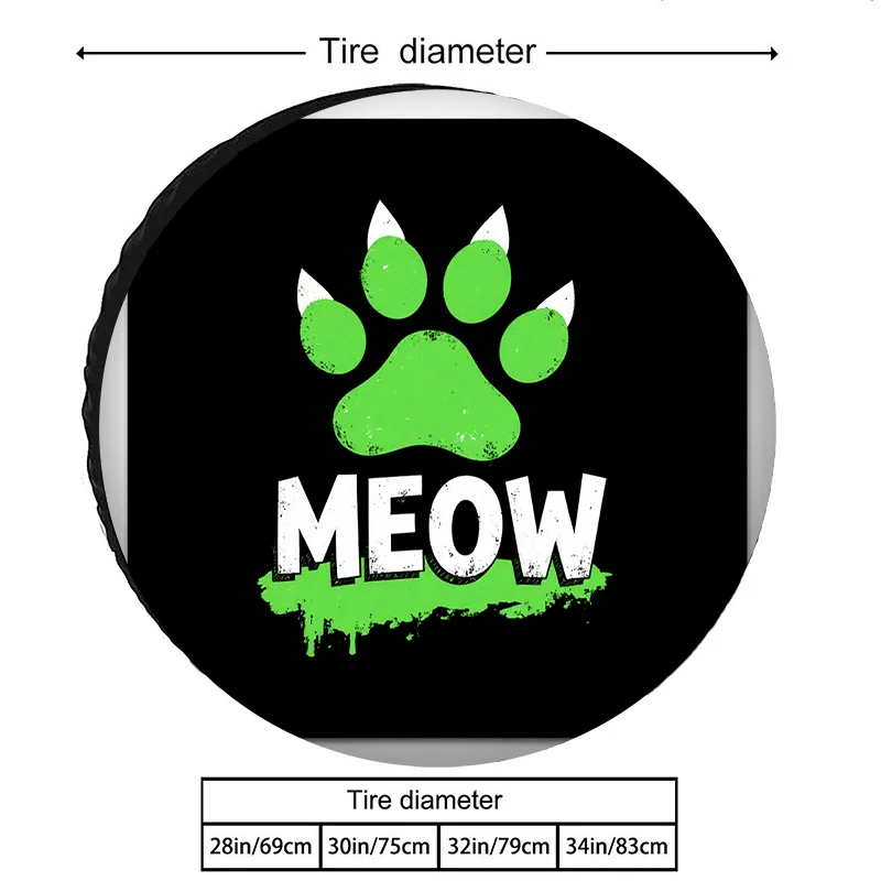 Meow Paw Print Tire Cover Green Cat Claws Waterproof Outdoor SUV Spare Wheel Protector