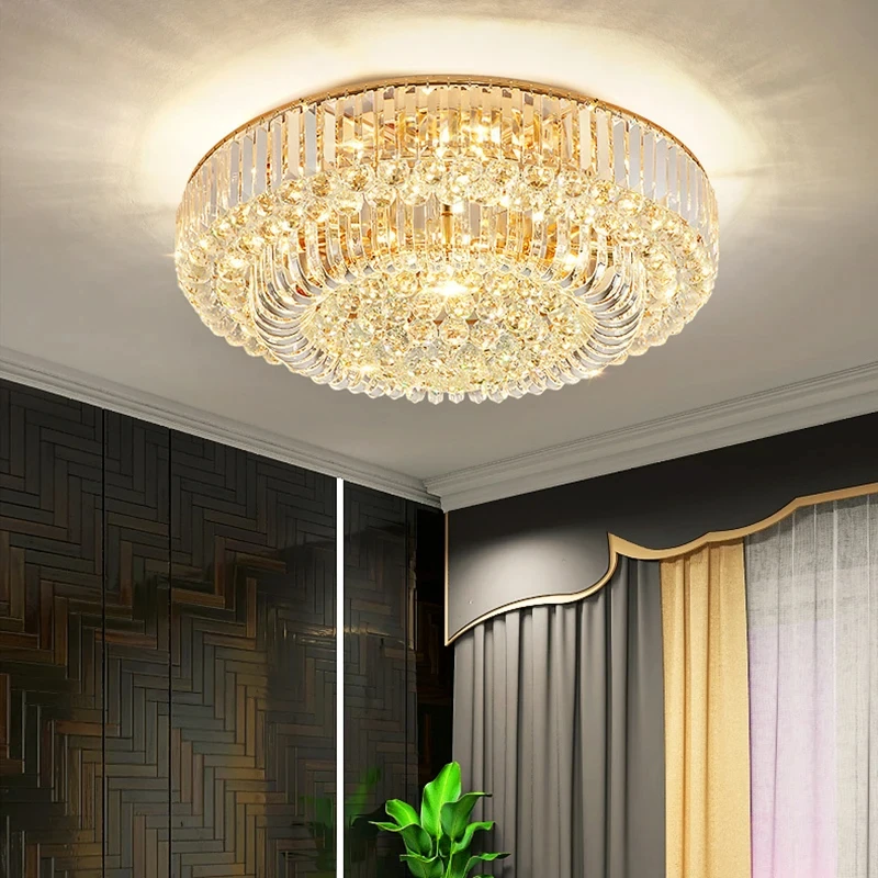 

Luxury Led Lampara Gold Round Ceiling Lights Crystal Ceiling European Large Chandelier Classic Home Decor Lustre Home Appliance
