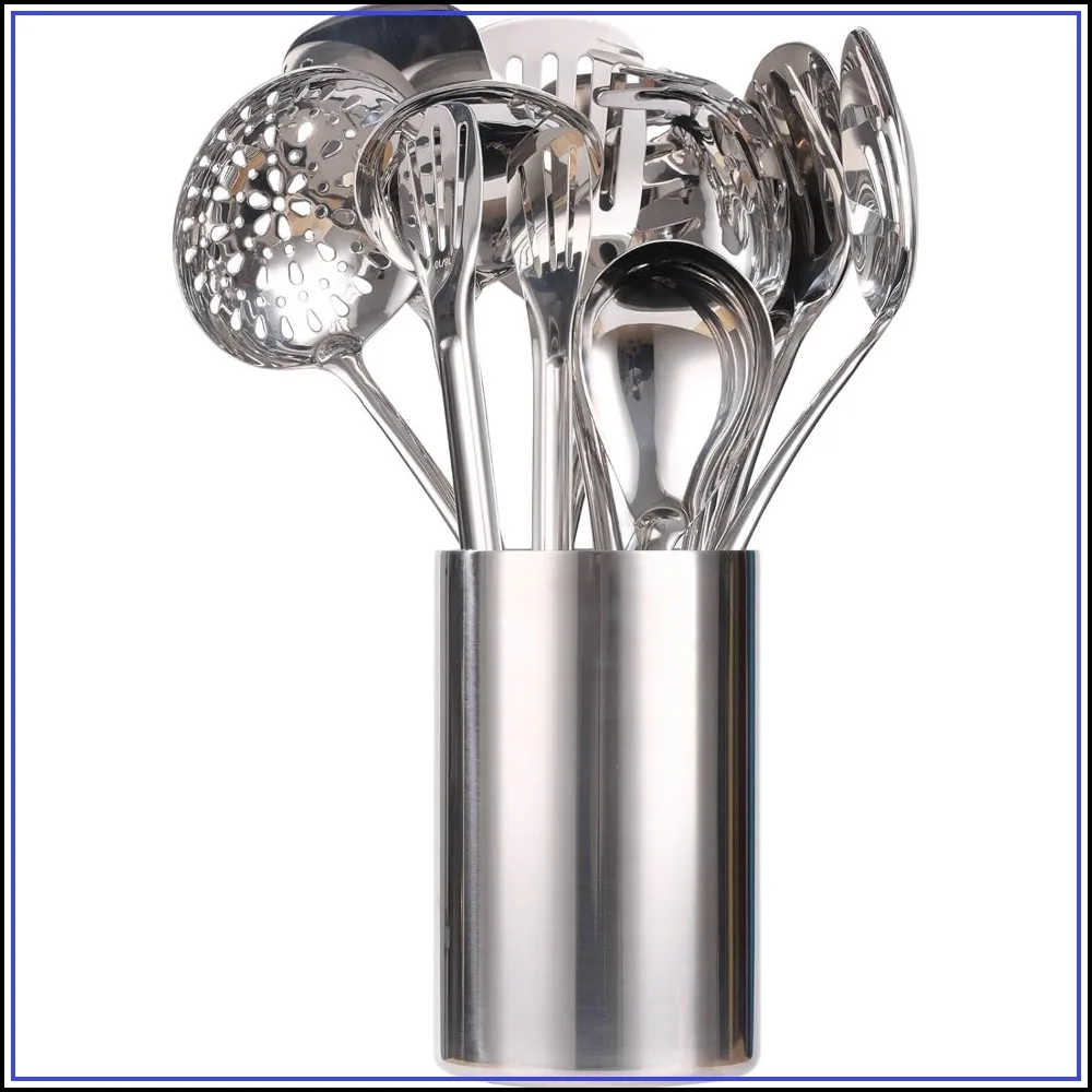 

18/10 Stainless Steel Kitchen Utensils Set with Holder - 12-Piece Spatula Spoon Set for Countertop Storage