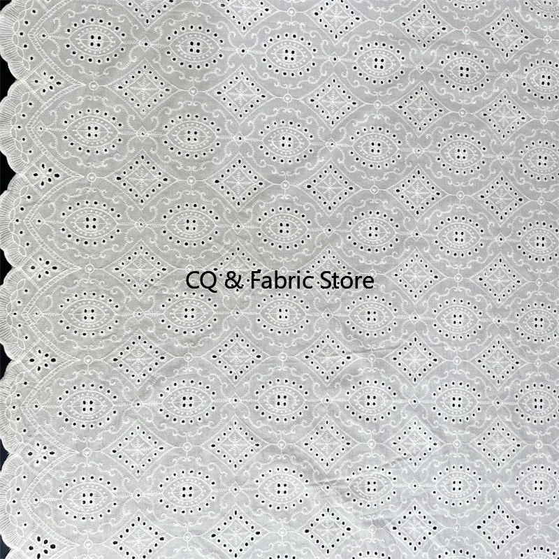 130cm Wide Hollow Out Embroidery White Cotton Fabric DIY For Table Cover/ Curtain / Clothes Sewing Accessories