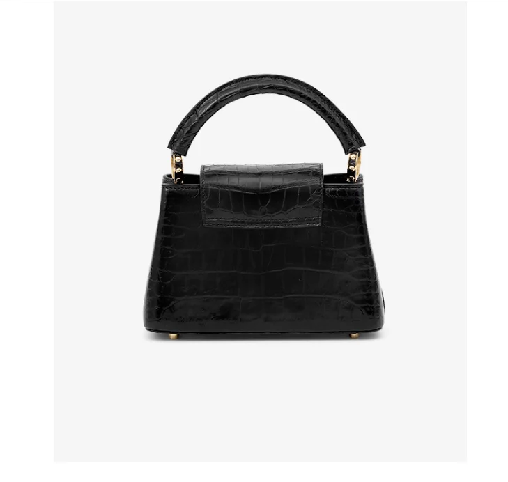 Classic Design Genuine Crocodile Skin Women Shoulder Cross Body Bag Alligator Leather Daily Tote Purse Black color