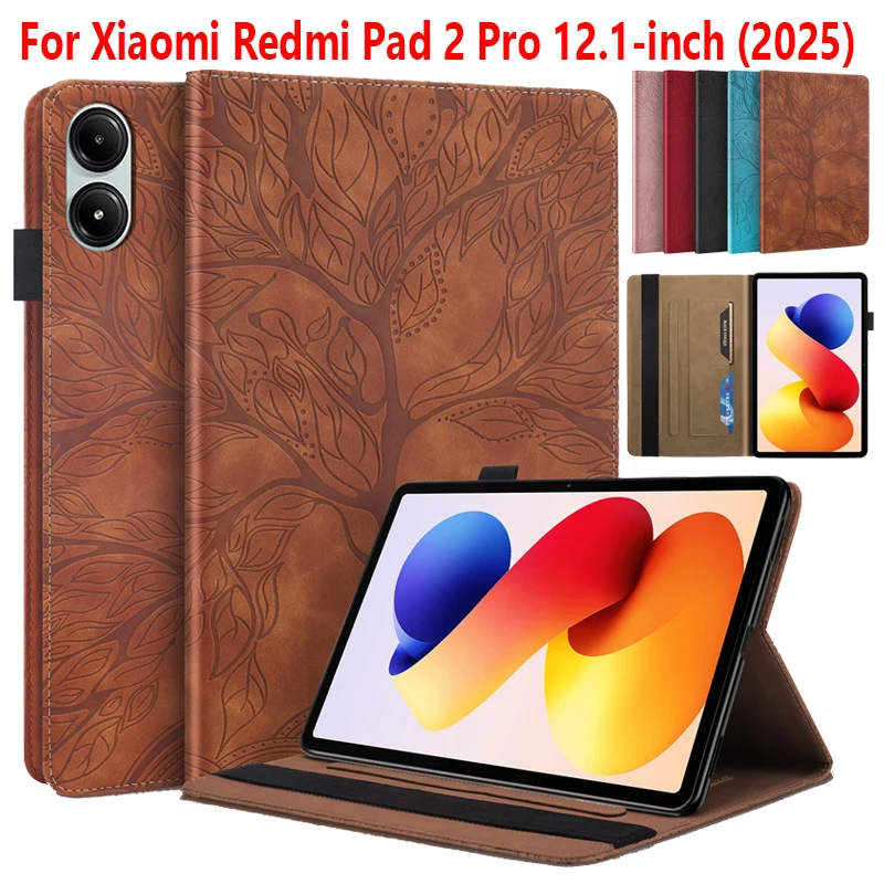 

Ударопрочный тонкий чехол-книжка из полиуретановой кожи для Xiaomi Redmi Pad 2 Pro 12.1 2025 с подставкой