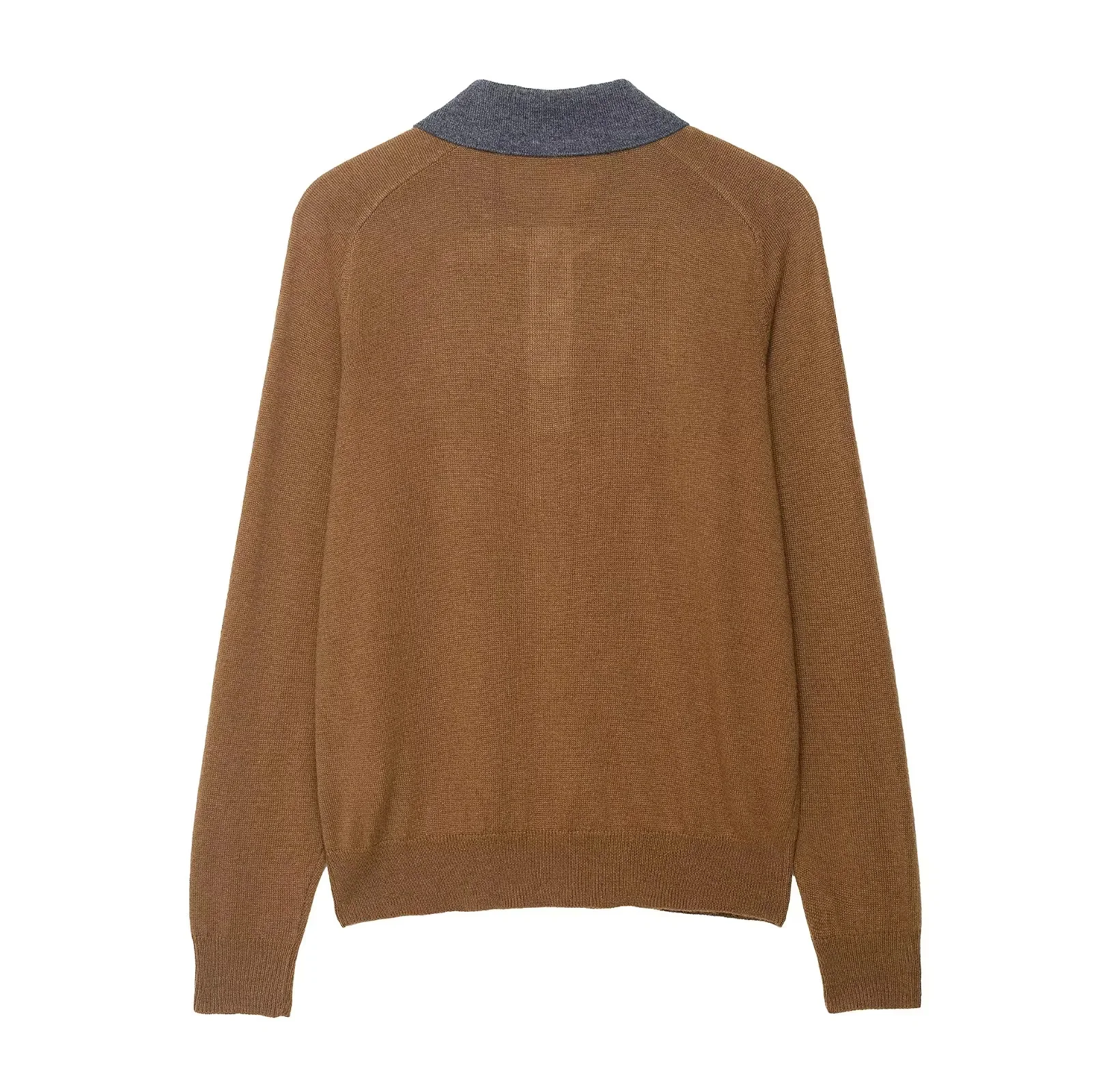 콘달라 2025 가을 겨울 빈티지 체크 여성 폴로 셔츠 패션 우아한 니트 풀오버 브라운 여성 시크 셔츠