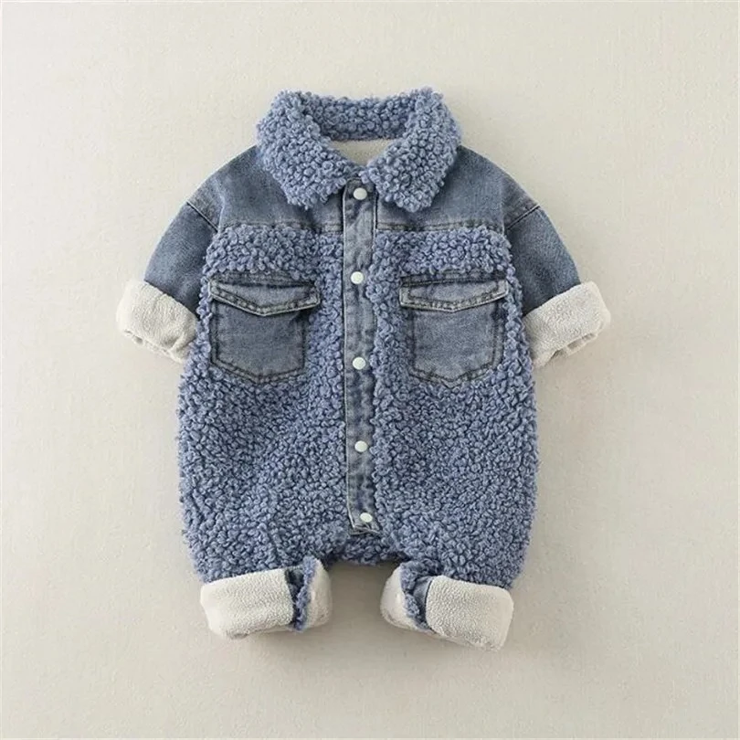 

Зимний комбинезон для новорожденных, джинсовый бархатный зимний комбинезон, комбинезоны, плотный теплый комбинезон для мальчиков, одежда для младенцев, комбинезон для малышей