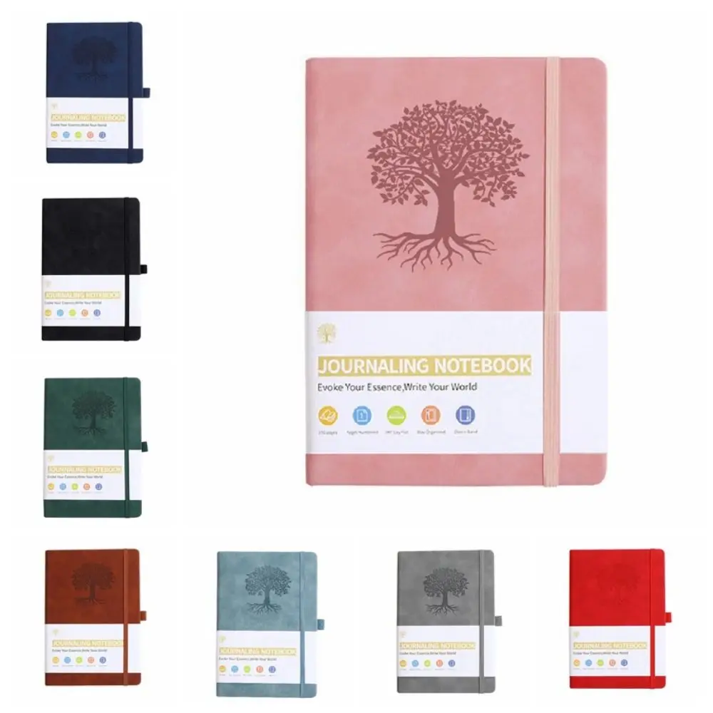 Simple Journal Notebook with Elastic Strap Solid Color Office Record Book Thickened PU Leather Writing Notebook