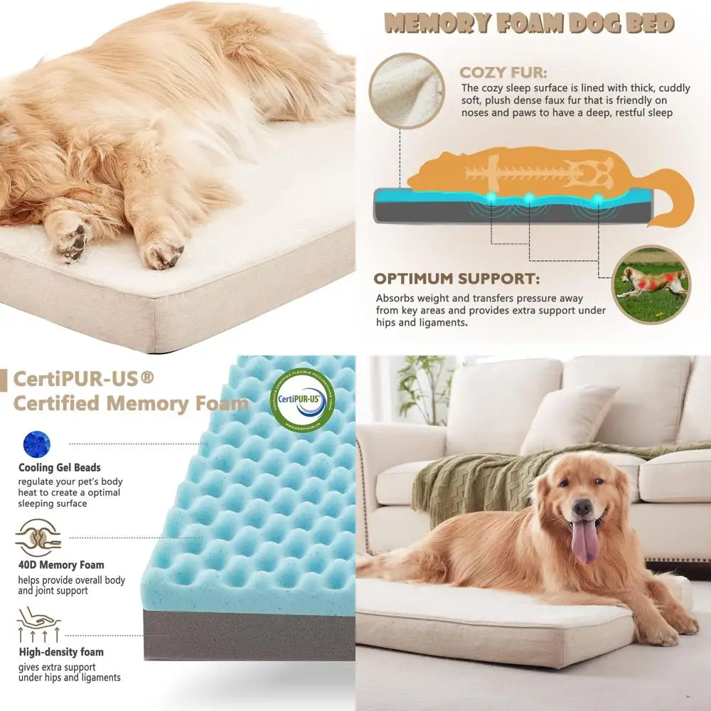 

Large Orthopedic Cooling Dog Bed with Washable Cover, Memory Foam & Waterproof Liner, 41x29 Beige