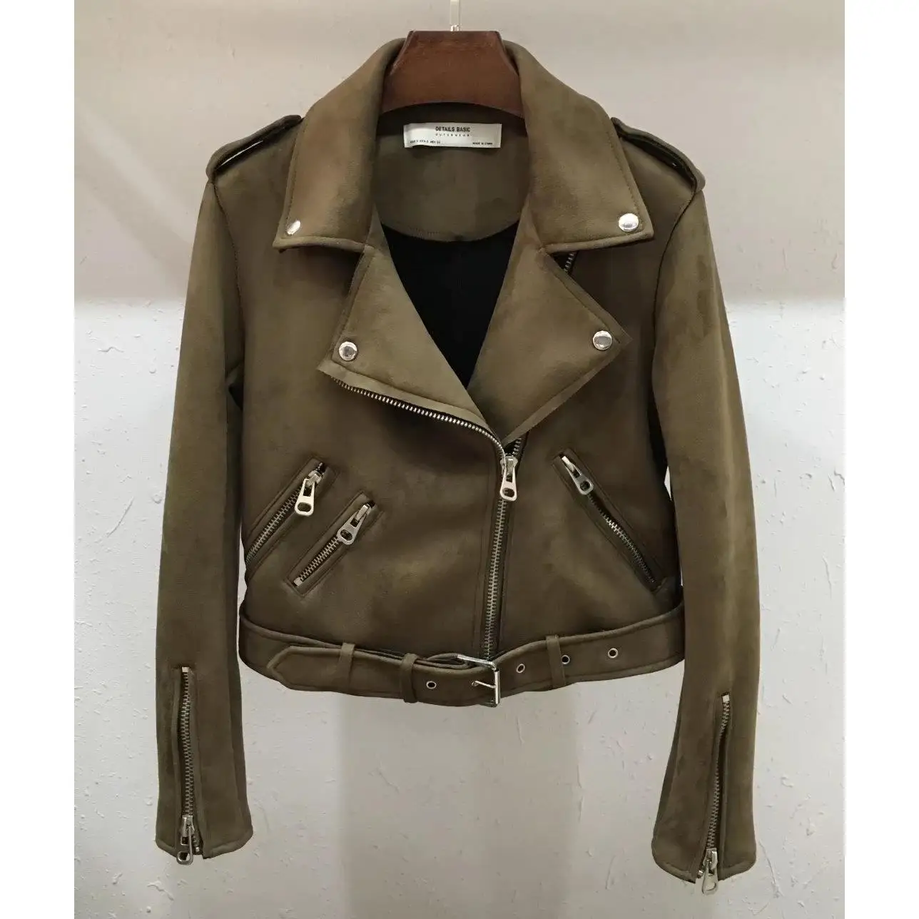 Dames Street Sle ort Motorcycle Jaet Lapel Leer Synthetisch materiaal Winter Faion Damesjas Middellange lengte