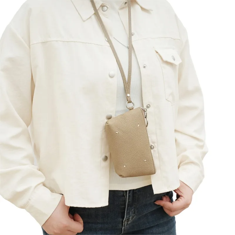 

Женский кошелек из натуральной кожи с шейным ремешком, чехол для карт со шнурком, встроенный брелок для монет, женский кошелек Carteras Mujer Billetera Piel