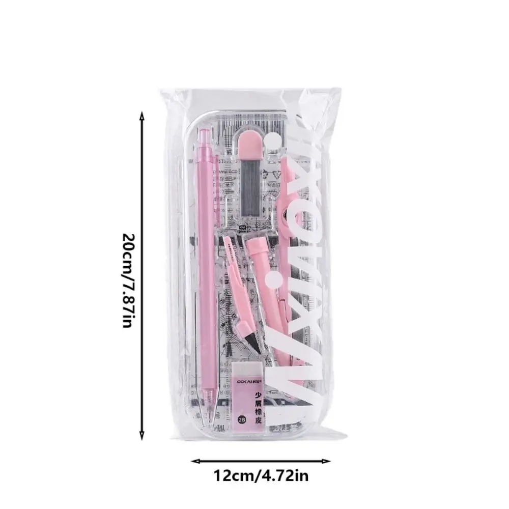 8PCS/Set Plastic Ruler Compasses Set Eraser Mechanical Pencil Measuring Ruler Set Square Straight Ruler Protractor Students