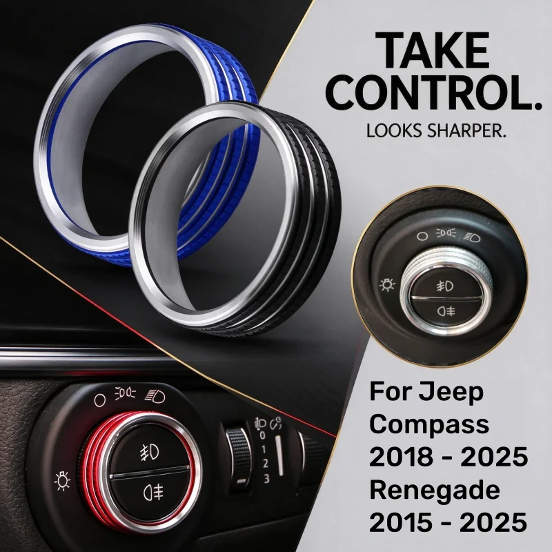 For Jeep Compass 2015 - 2025 Renegade 2015 - 2025 Car Fog Lamps Adjustment Knob Cover Headlight Switch Trim Stickers