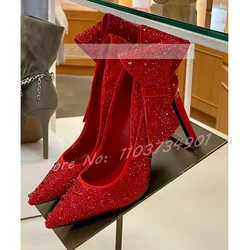 Studded Crystals Wedding Butterfly Pumps Women Elegant Pointy Toe Gold Stiletto High Heels Shoes Female Fashion Party Gems Pumps