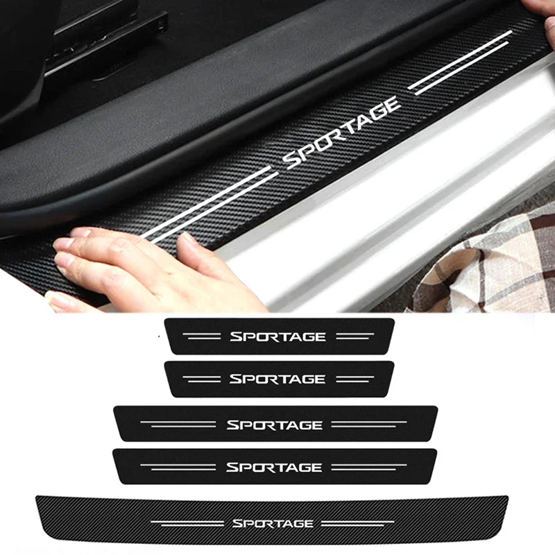 Carbon Fiber Car Trunk Door Sill Trim Stickers for KIA Sportage Logo Threshold Anti Scratch Tape Waterproof Decal Decoration