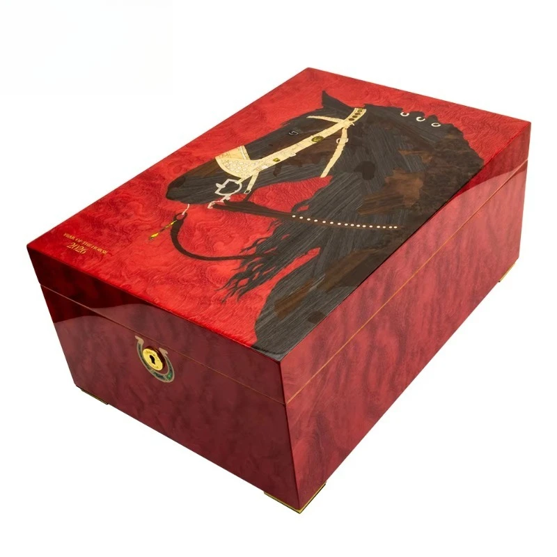 

2026 Year of the Horse Limited Edition Cigar Humidor Box with Natural Cedar Wood Control Lubinski Handmade Luxury