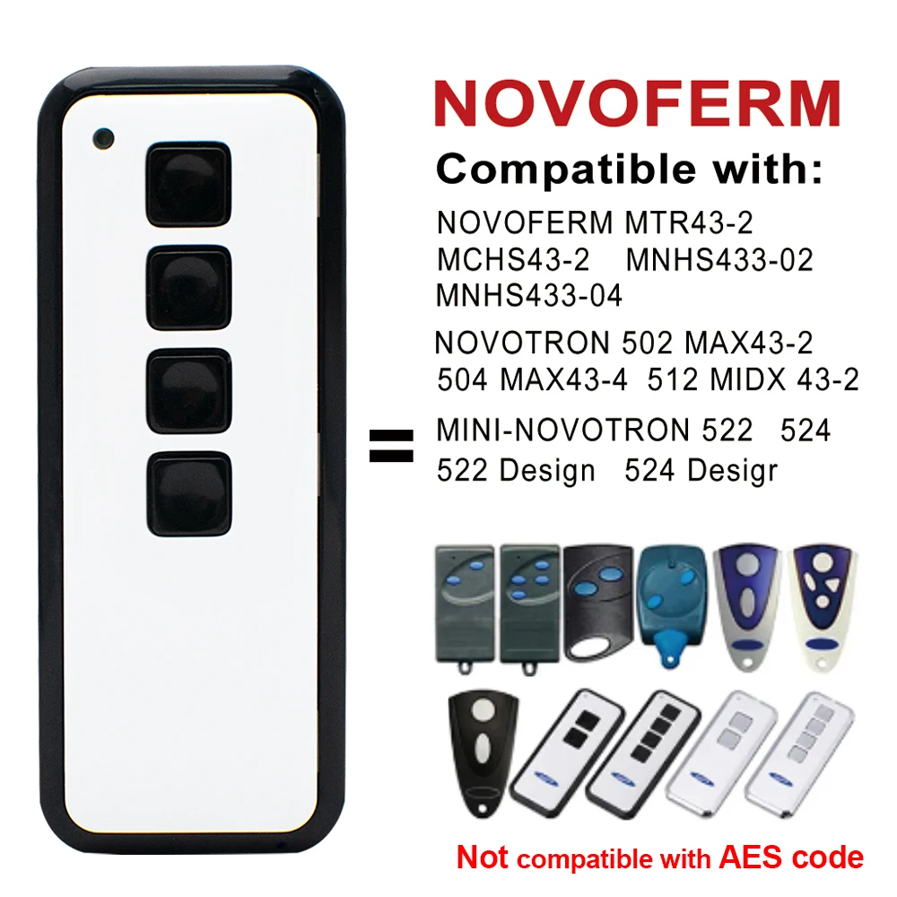 

For NOVOFERM MINI-NOVOTRON MAX43-2 524 522 MAX43-4 502 504 433MHz Rolling Code Garage Gate Remote Control Keychain