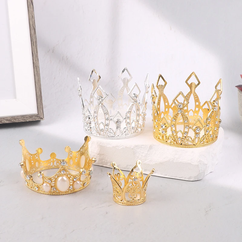 Crown Cake Decoration Princess Topper Pearl Tiara Children Hair Ornaments For Wedding Birthday Party Cake Decoration