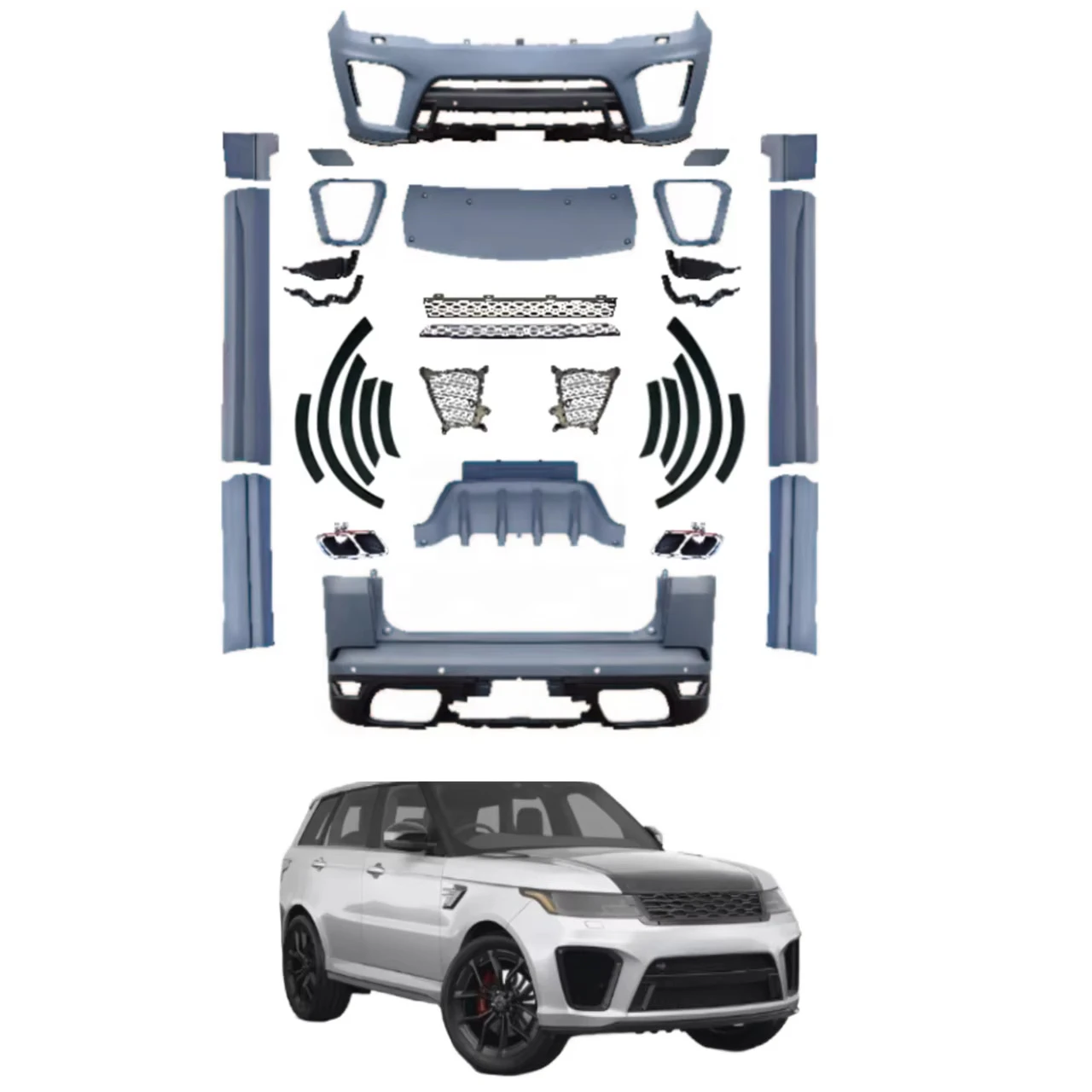 

Upgrade to SVR Style Bodykit for Range Rover Sport 2018-2022 with Bumpers Grill Side Skirts