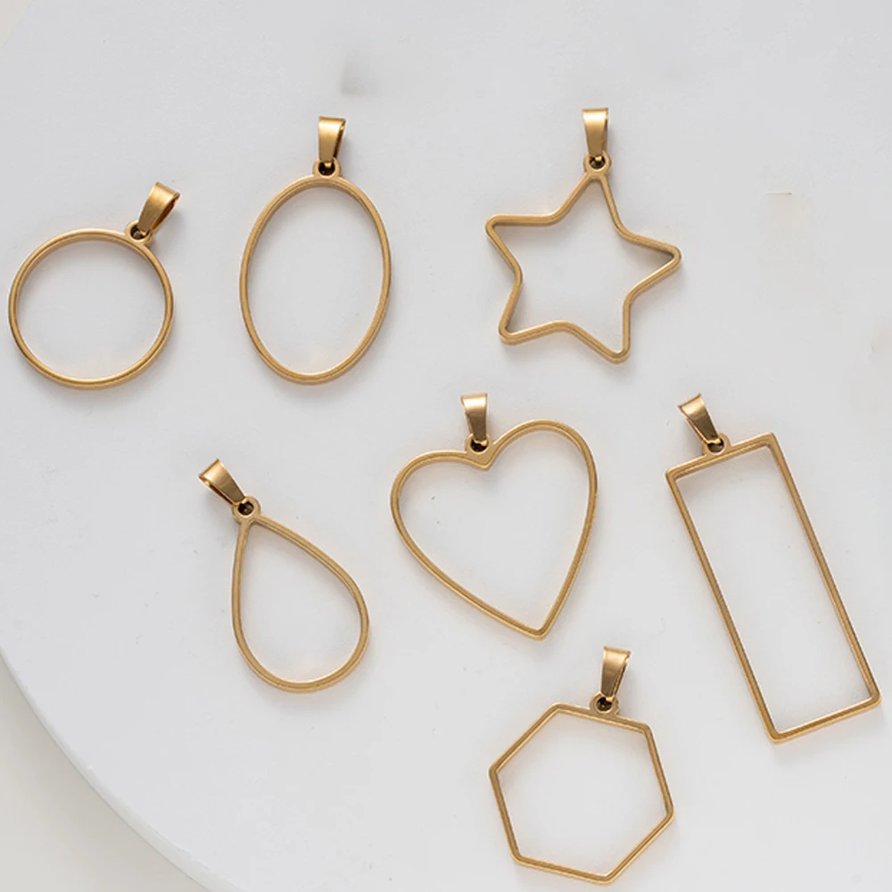 5pcs Stainless Steel Hollow Frame Pendants With Clip Resin Craft Bezels Jewelry Molds for DIY Necklaces Earrings Making Supplies image 2