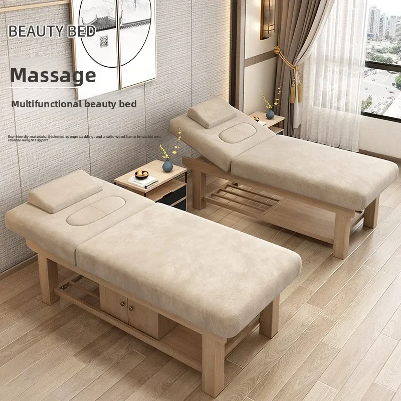 Solid Wood Beauty Bed Spa Massage Therapy Table for TCM Tuina Acupuncture Spa Micro Esthetics Ear Cleaning Clinics Tattoo Bed