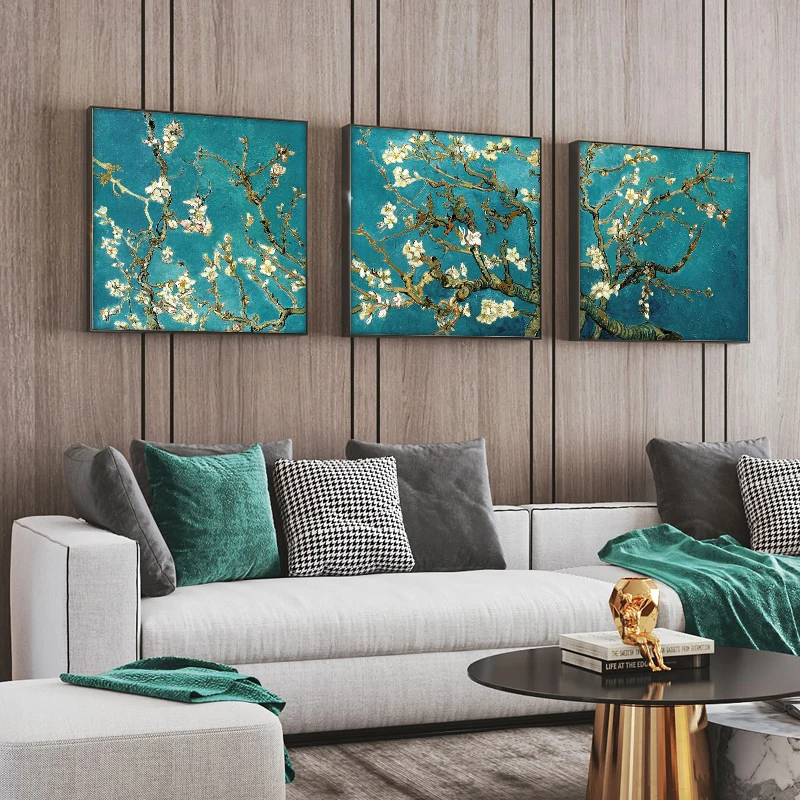 3 pezzi Van Gogh fiore di mandorle pittura diamante fai da te fiori impressionisti diamante mosaico ricamo per la decorazione del soggiorno trittico