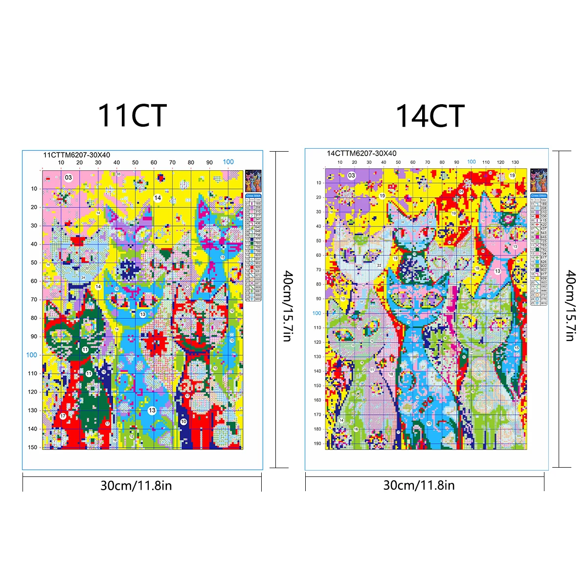 1 Set 30x40cm-11,8x15,7-Zoll 11CT/14CT bedruckter Stoff Kreuzstich DIY-Set, große Größe, Geschenkset – Detail 7