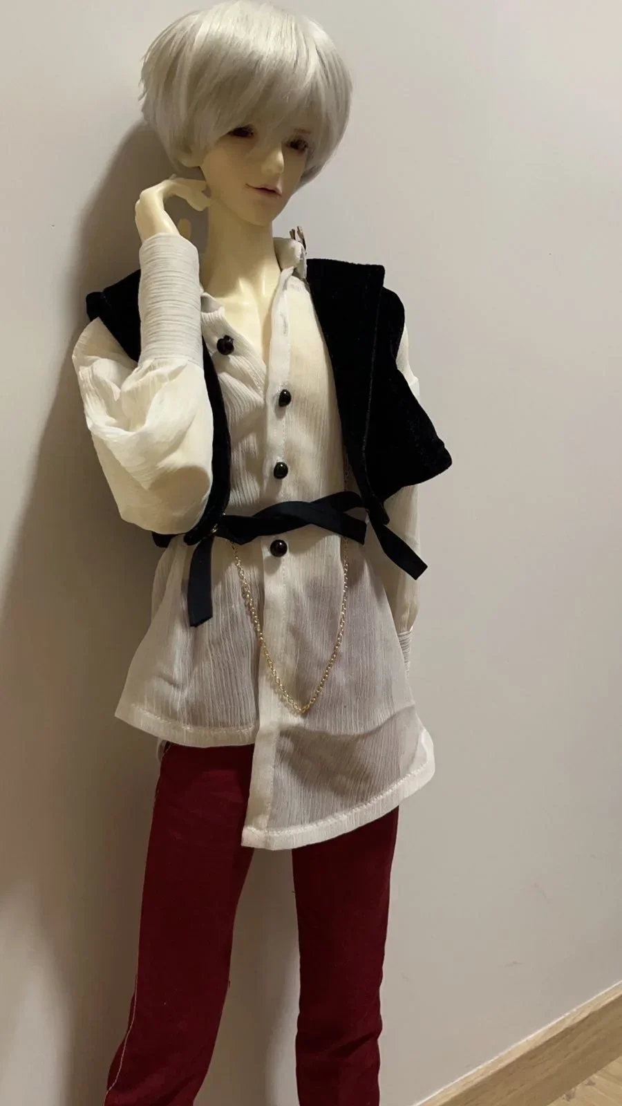 D03-P421-1 子供手作りおもちゃ 1/4 1/3 叔父人形 DD BJD/SD 13 17 popo68 アクセサリー黒白ベストシャツスーツ 2 ピース/セット