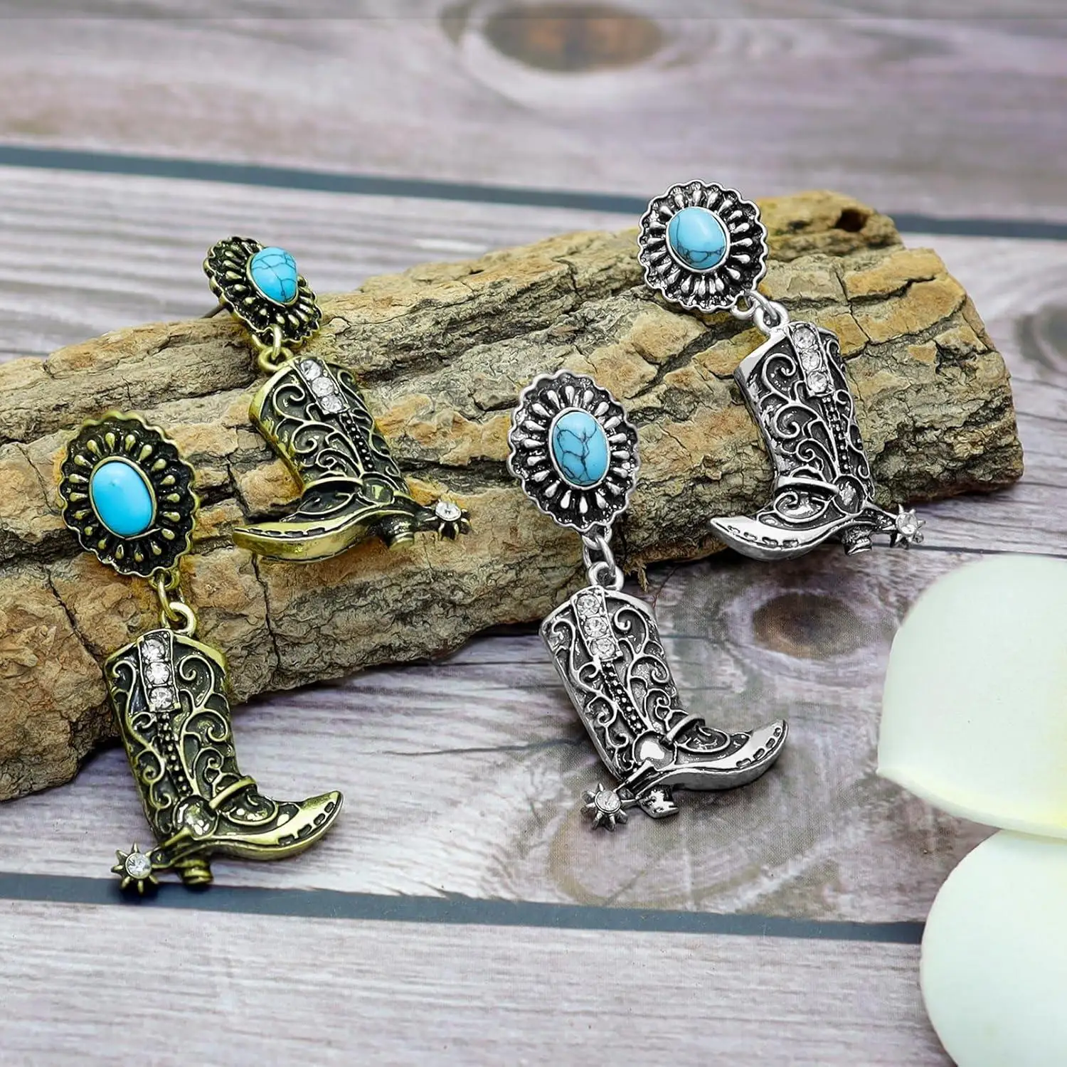 Western Cowgirl Concho Boots Women Vintage Earrings Trendy Texas Spur Cowboy Rodeo Studs Earring Creative Personality Jewelry