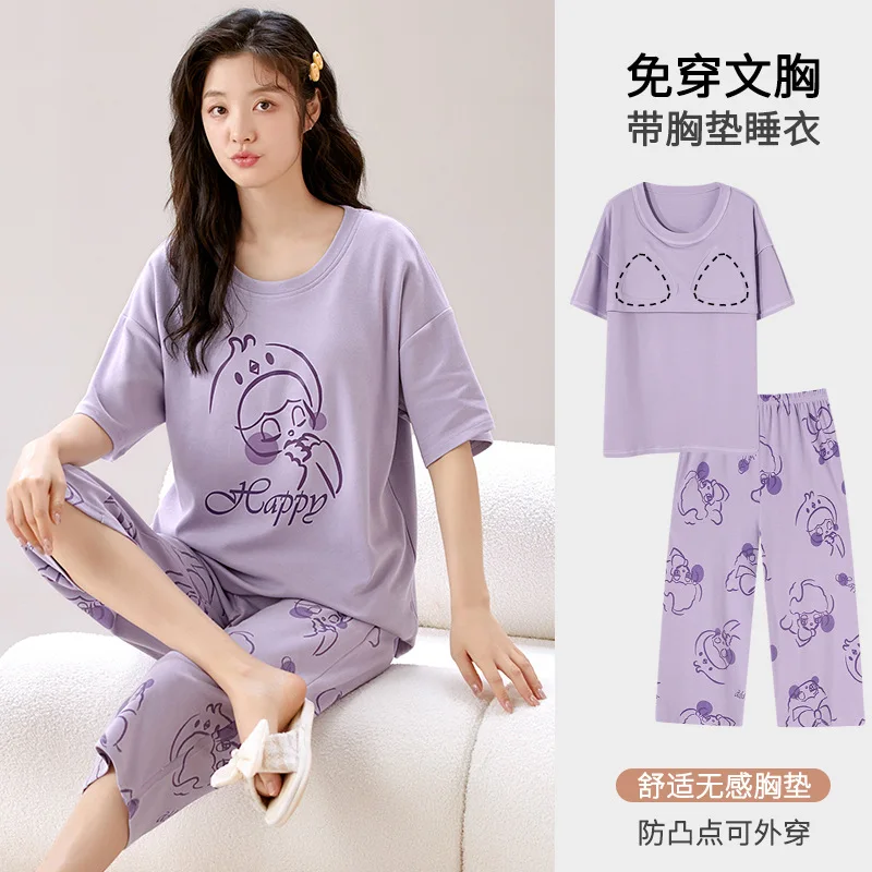 

Summer Nightwear Pj Young Womens Pajama Sets Bust-Padded Pyjamas Femme Casual Sleepwear Female Loungewear Pijama Mujer Homewear