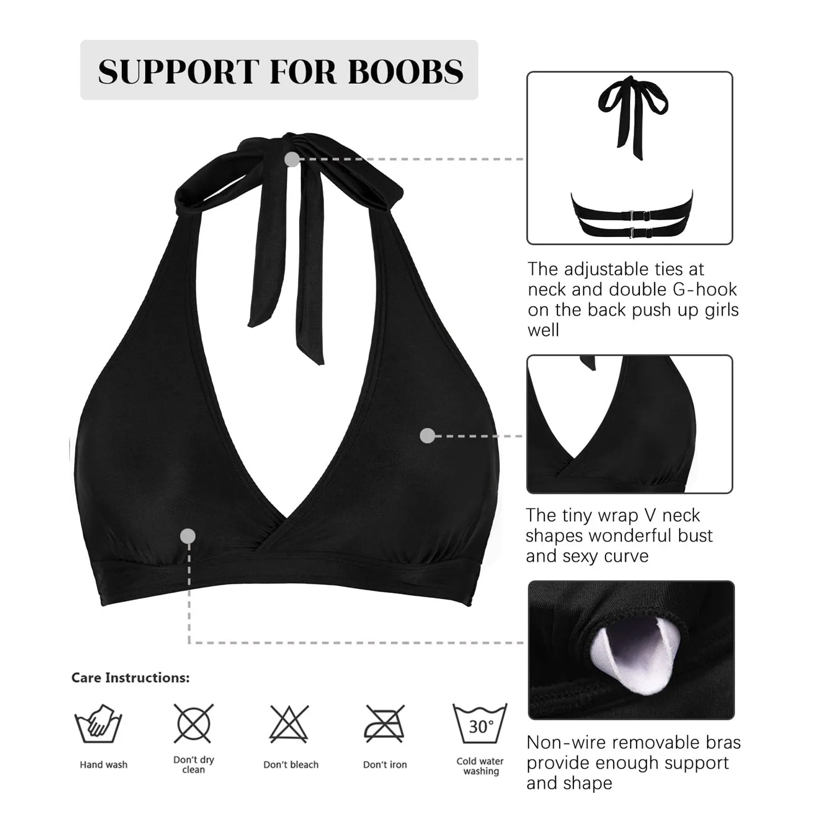 Kobiety Koronkowe stroje kąpielowe Topy Zdejmowana nakładka na klatkę piersiową Pełne pokrycie Bikini Top Gather Push Up Swim Crop Top Tie Back