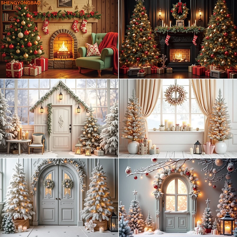 

Christmas 2025 Background Photography Room Xmas Tree New Year Photocall Backdrop Children Studio Photobooth Supplies