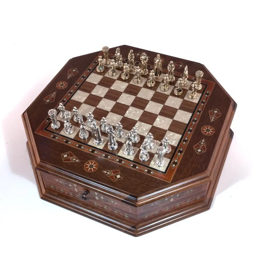 OCTAGON WALNUT CHESS SET (45 X45X12 cm)