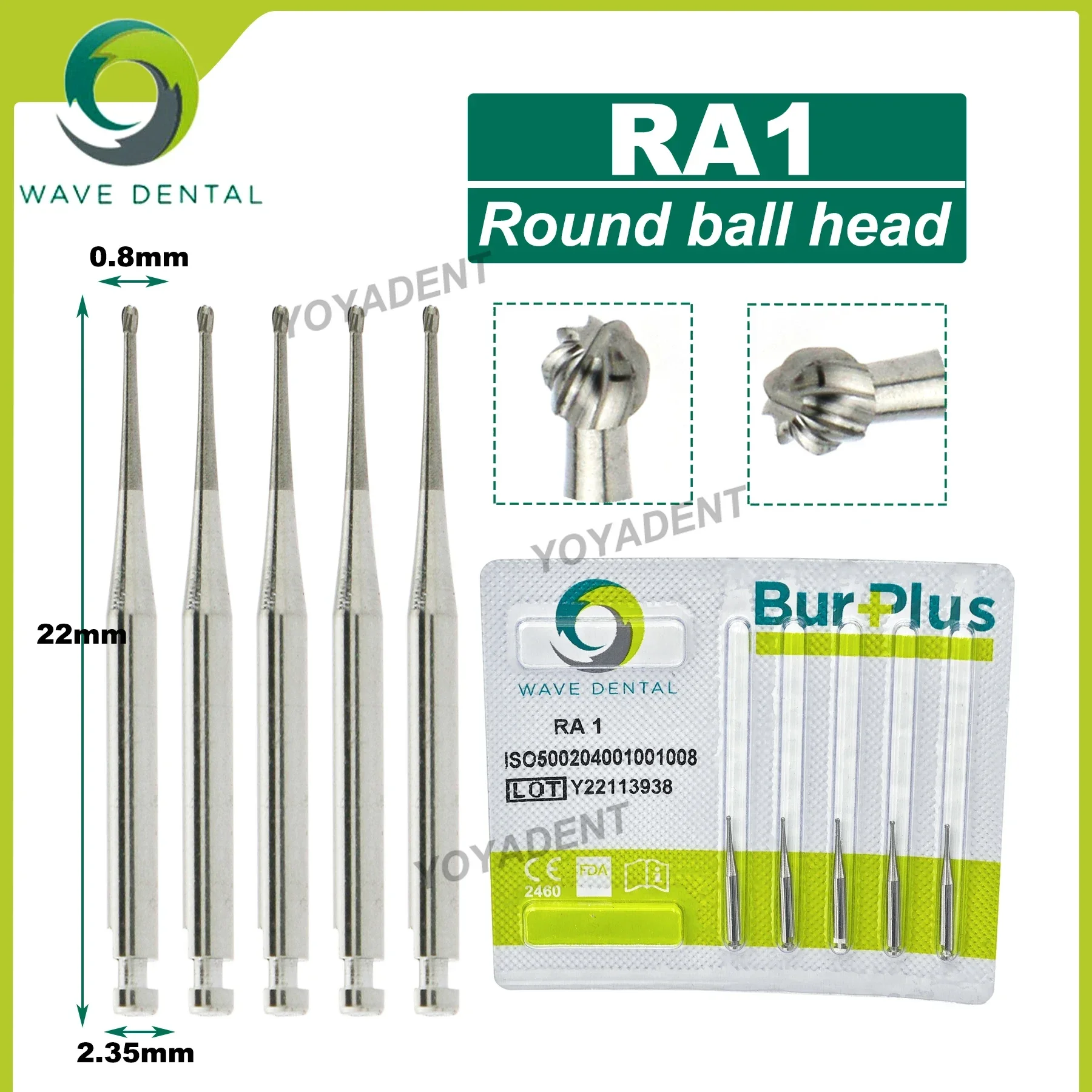 Tungsten Carbide, gelombang gigi Tungsten Burs Dental strawberry RA bor gigi 2.35mm untuk kecepatan rendah sudut kontra Handpiece 5 buah/pak