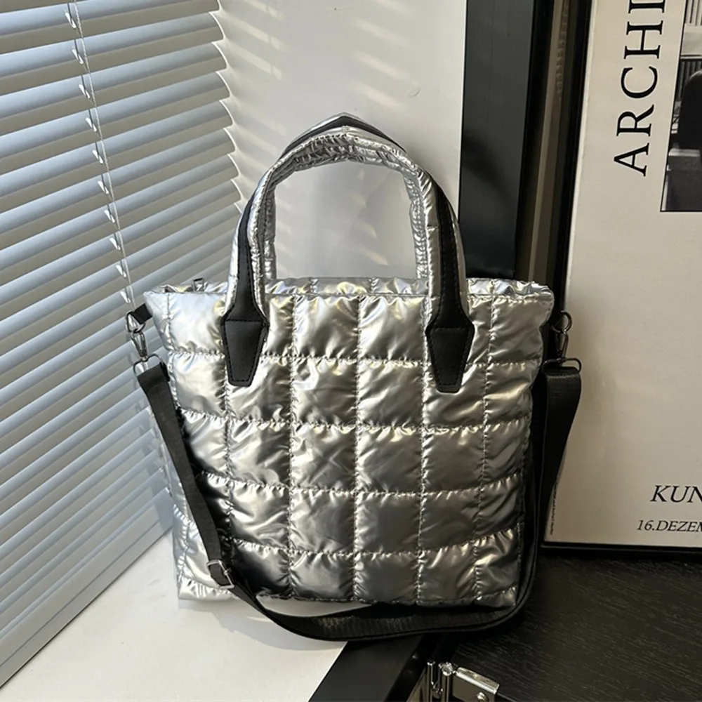 New Solid Color Quilted Tote Bag Large Capacity Waterproof Puffer Crossbody Bag Lightweight Shoulder Bags