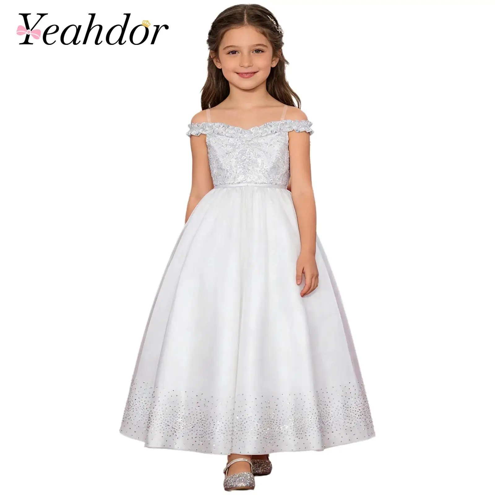 

Kids Girls Party Dress with Detachable Skirt Off The Shoulder Sequined Dress Birthday Wedding Girls Pageant Princess Ball Gowns