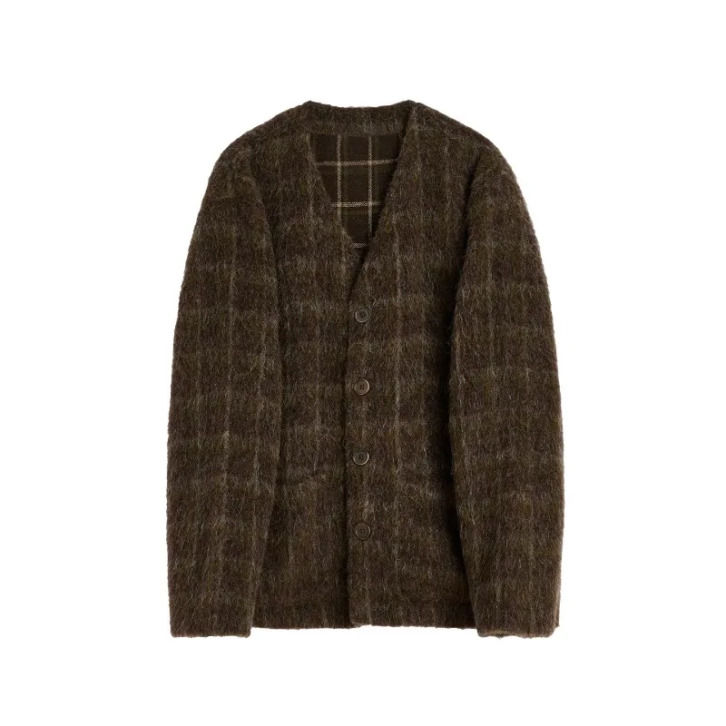 High Street Our Legacy Brown Plaid Zip Hoodie Men Women Casual Loose Wool Knit Cardigan Men's Clothing Women's Clothes