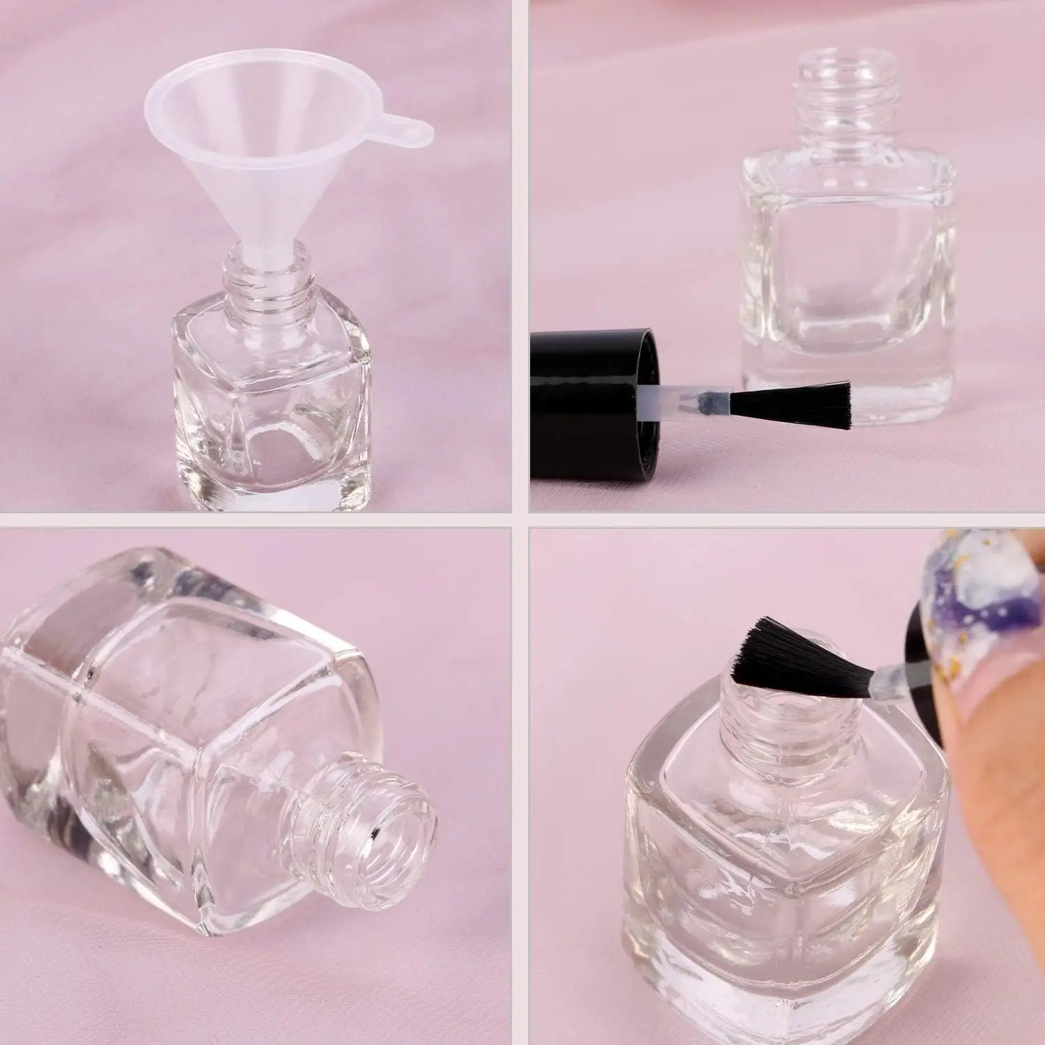 20PCS Empty Nail Polish Bottles Clear Glass Refillable Bottles Container with Brush Cap & Funnel for Nail Art (5ML) Wholesale