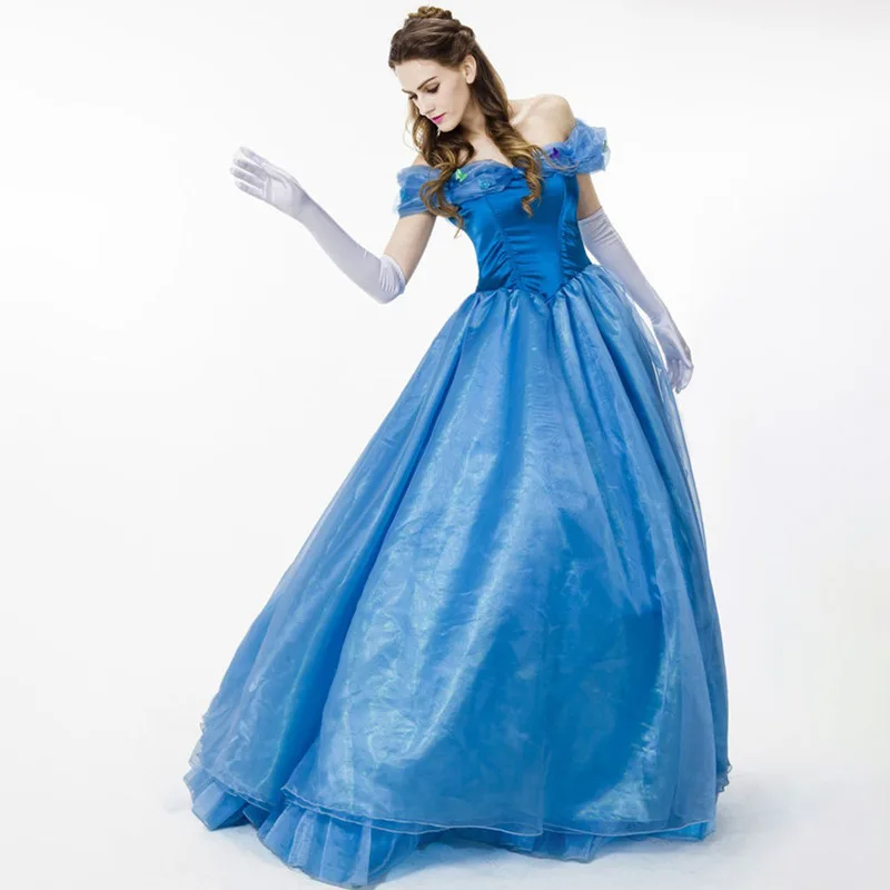 Adult Women Cinderella Costumes Cosplay Blue Princess Dresses Halloween Ball Gown Princess Clothing Carnival Role Playing Dress