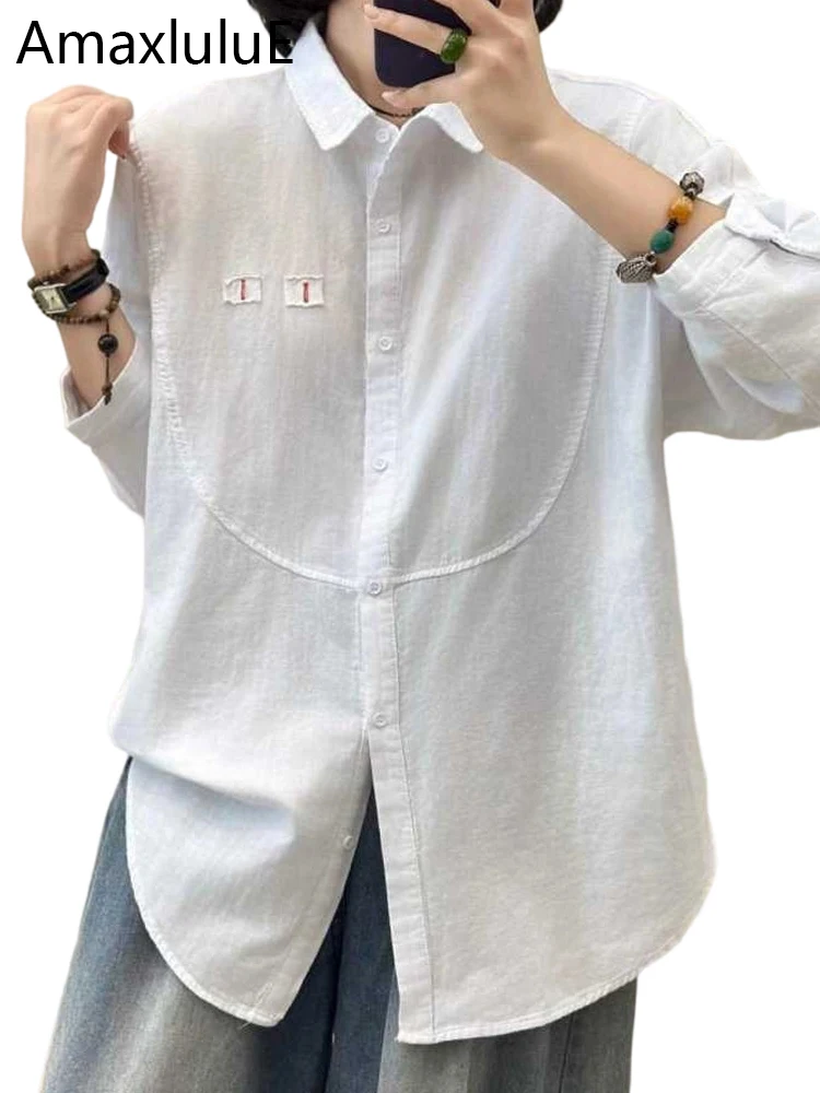 

Amax LuluE 2026 Spring Ladies Leisure Loose Cotton Linen Tops Womens Fashion Vintage Luxury Blouses Classic Long Sleeve Shirts