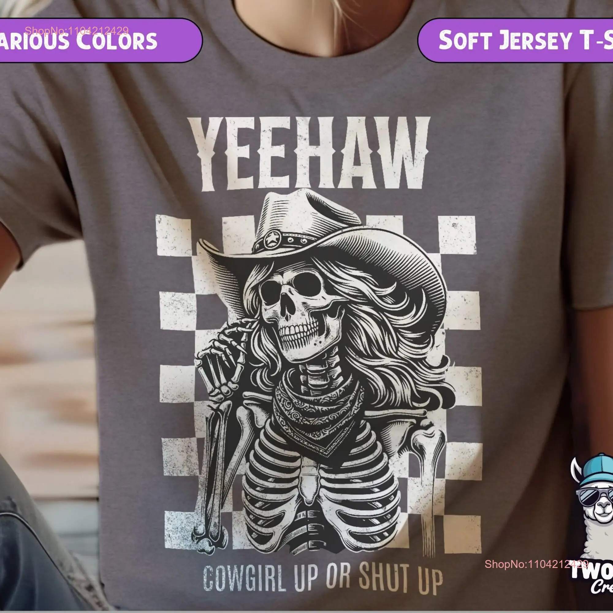 Yeehaw Cowgirl Up or Shut Skeleton T Shirt Western Checker Country Music Rodeo Hat Vintage long or short sleeves