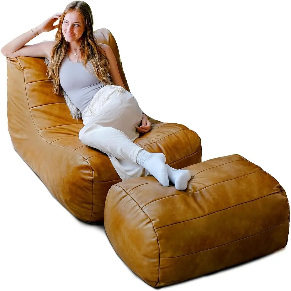 

ora Bean Bag Lounger or Adults and Teens, Living Room and Gaming Seat, Copper Harbor Vegan Leather, Chair & Ottoman Set