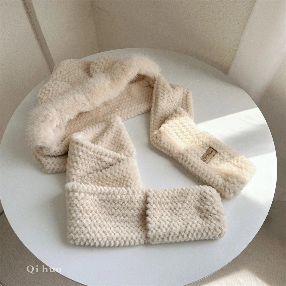 Hut Schal Handschuhe dreiteilige Kappe warm Plüsch Lätzchen Winter Mädchen russische Rodel flauschige gestrickte Mützen