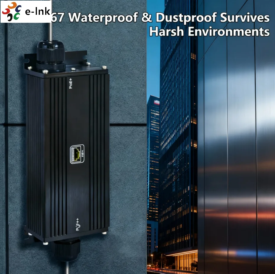 IP67 Waterproof Industrial Gigabit PoE Extender 1 Input 1 Output 90W PoE+ Repeater 200m Aluminum Alloy for Outdoor CCTV Network