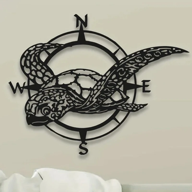 Image of Hello young Black Metal Meeres schildkröte Kompass Wand schild-perfekte Strand Wohnkultur für Küche, Garten und Einweihung sparty Geschenke