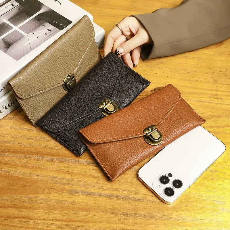 Women Soft Leather Long Wallet Vintage Purse Credit Card lD Card Holder Handbag Thin Style Money Clip