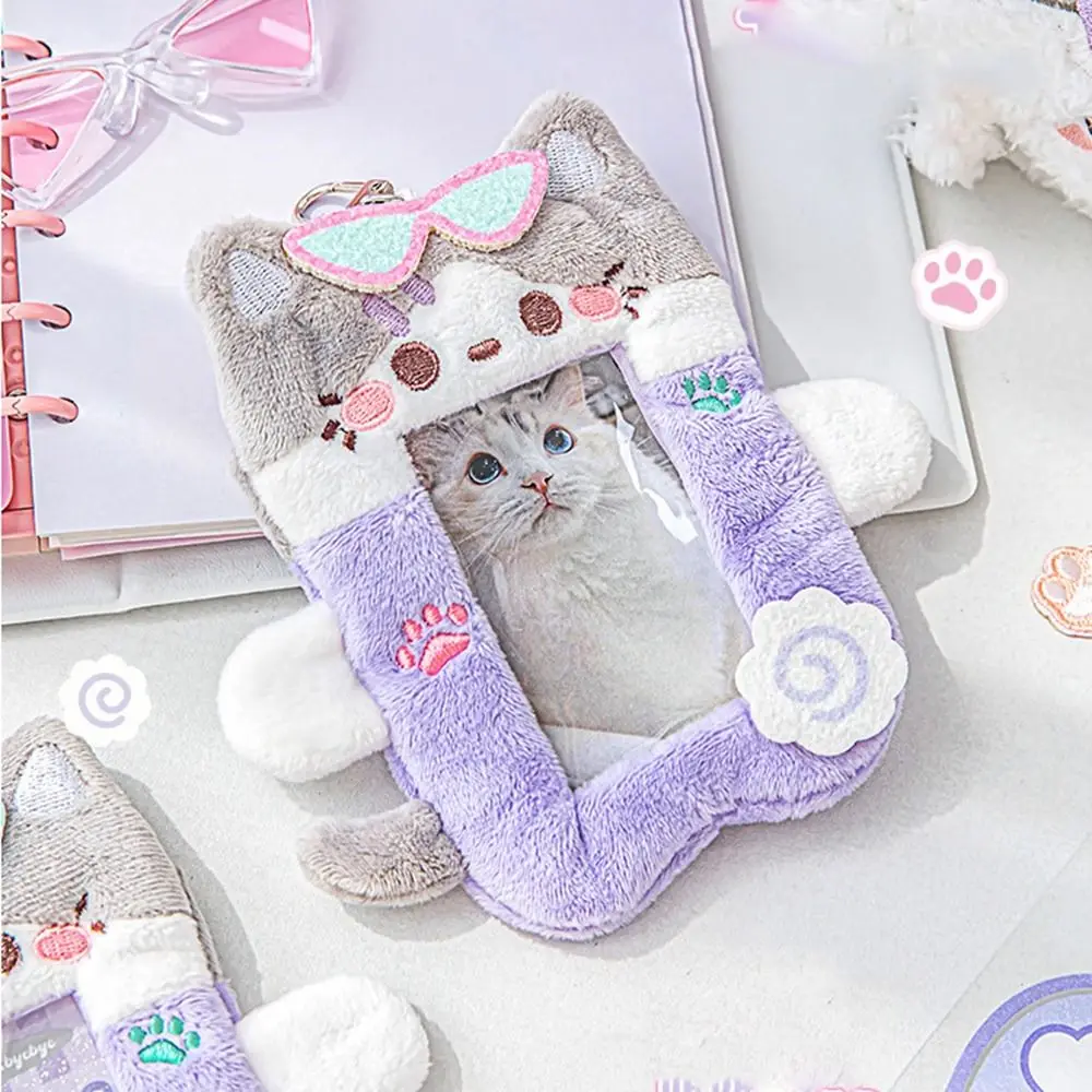 

Cartoon Magnetic Animal Photocard Holder Hand in Hand Cat Plush Idol Photocard Holder Korean Style Card Sleeve Bus Card Holder