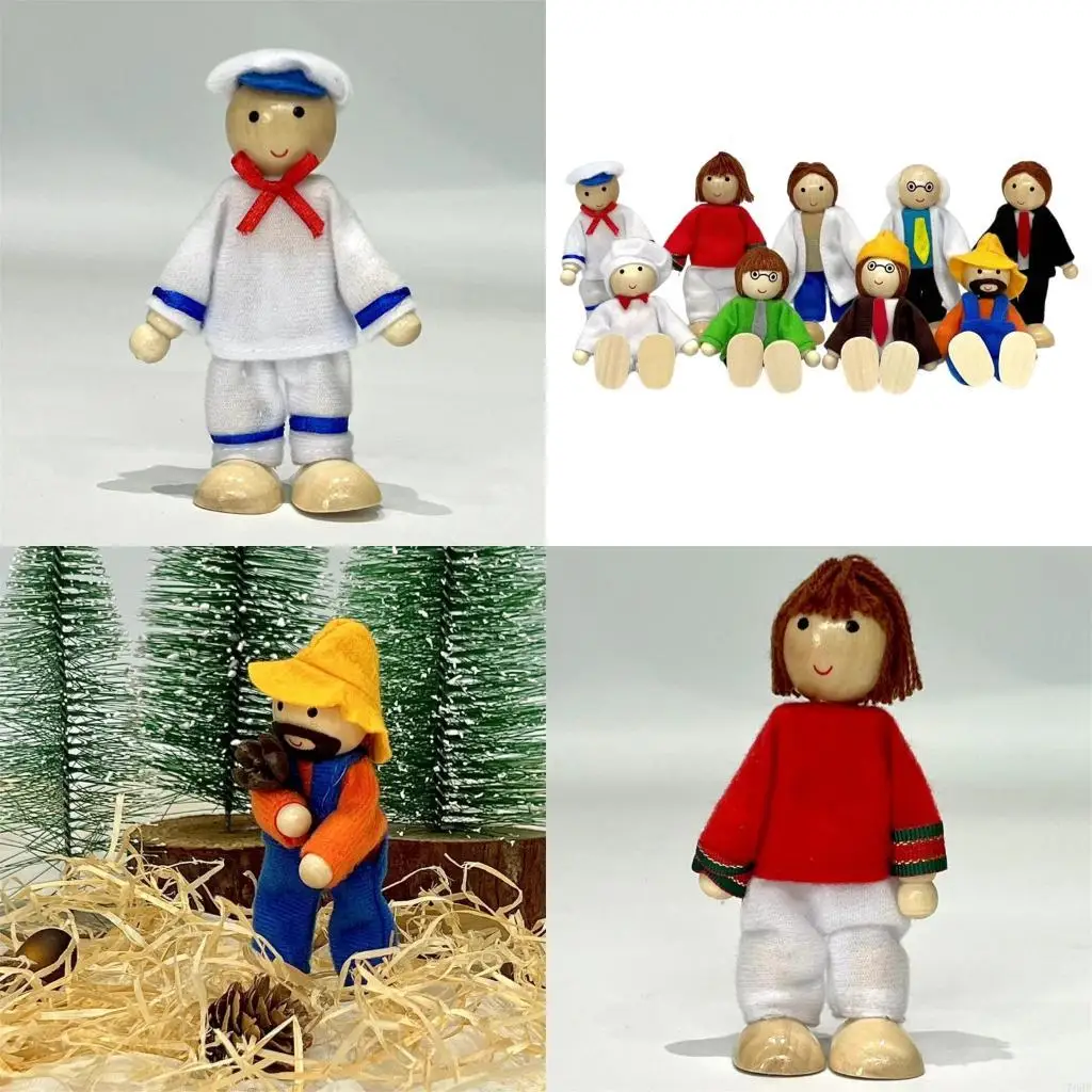 

76HF Гибкий сустав деревянный семейный фигуры 9 кусок притворяться, играйте в детские игрушки, игрушка