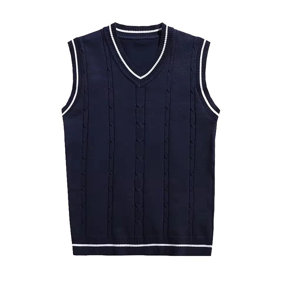 

Autumn Mens Quarter Zip Pullover Sweater Men'S Sleeveless Sweater Vest Striped Trim V Neck Pullover Vest Man Clothes свитер