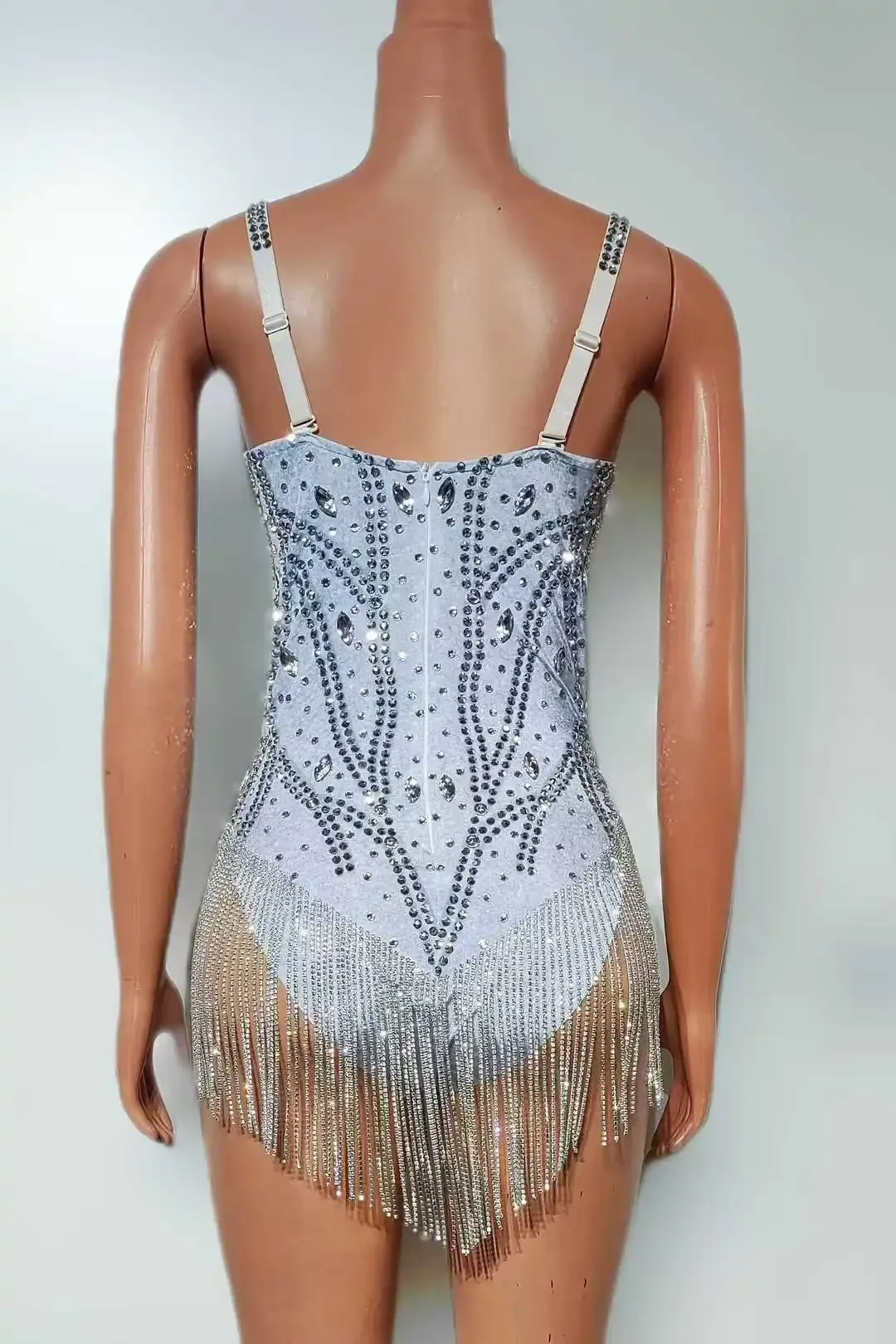 Sparkly Rhinestone Fringe Bodysuits For Women Sleeveless Backless Sexy Nightclub Birthday Performance Drag Queen Outfit